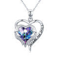 wholesale 925 Sterling Silver Rainbow Crystal Angel Wing Heart Pendant Necklaces for Women Girls Mom Birthday Gifts Valentine's Day Jewelry-0-0