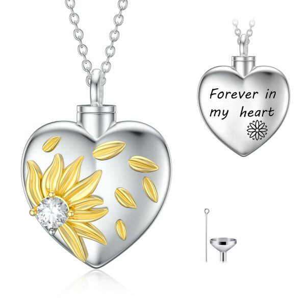 Sterling Silver Sunflower Flower Heart Urn Necklaces-0