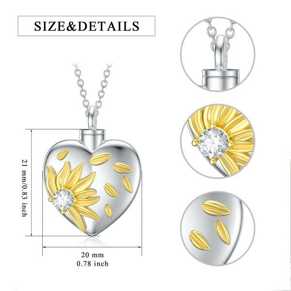 Sterling Silver Sunflower Flower Heart Urn Necklaces-1