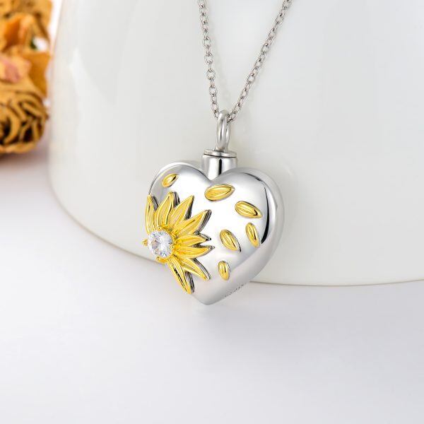 Sterling Silver Sunflower Flower Heart Urn Necklaces-3