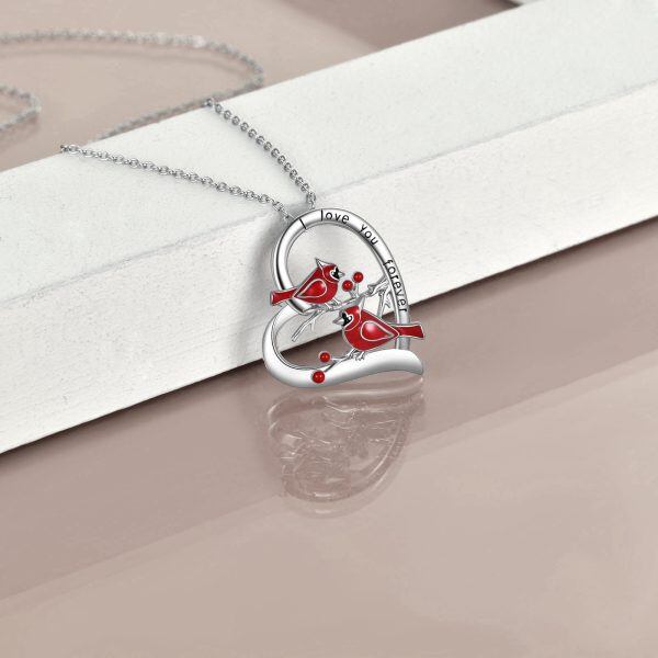 Sterling Silver Red Cardinal Heart-Shaped Pendant Necklace-4