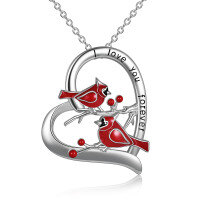 wholesale 925 Sterling Silver Metal Red Stone Cardinal Pendant Necklace for Women and Girls- Rhodium Plated