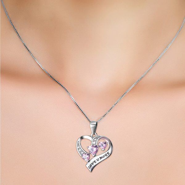 Sterling Silver Pink Heart Pendant Necklace-2