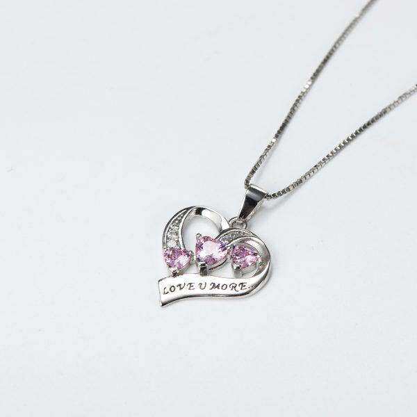 Sterling Silver Pink Heart Pendant Necklace-4