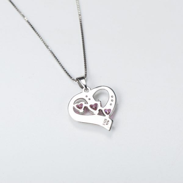 Sterling Silver Pink Heart Pendant Necklace-5