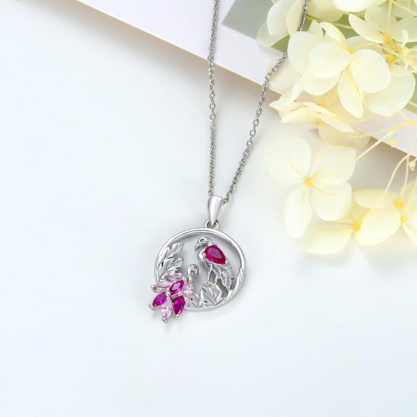 Sterling Silver Flamingo Pendant Necklace with Pink Cubic Zirconia-3