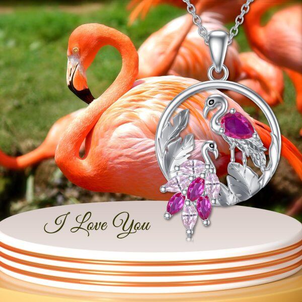 Sterling Silver Flamingo Pendant Necklace with Pink Cubic Zirconia-5