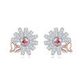 wholesale 925 Sterling Silver Pink CZ Flower Studs with Rose Gold Butterfly Accents - Elegant Floral Jewelry for Women's Gifts (Valentine's Day/Birthday/Anniversary)-0-0