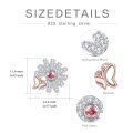 wholesale 925 Sterling Silver Pink CZ Flower Studs with Rose Gold Butterfly Accents - Elegant Floral Jewelry for Women's Gifts (Valentine's Day/Birthday/Anniversary)-0-1