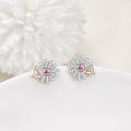 wholesale 925 Sterling Silver Pink CZ Flower Studs with Rose Gold Butterfly Accents - Elegant Floral Jewelry for Women's Gifts (Valentine's Day/Birthday/Anniversary)-0-4
