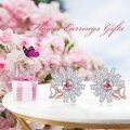 wholesale 925 Sterling Silver Pink CZ Flower Studs with Rose Gold Butterfly Accents - Elegant Floral Jewelry for Women's Gifts (Valentine's Day/Birthday/Anniversary)-0-6