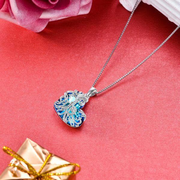 Sterling Silver Mother Child Tree of Life Pendant Necklace with Blue Heart Crystal-4