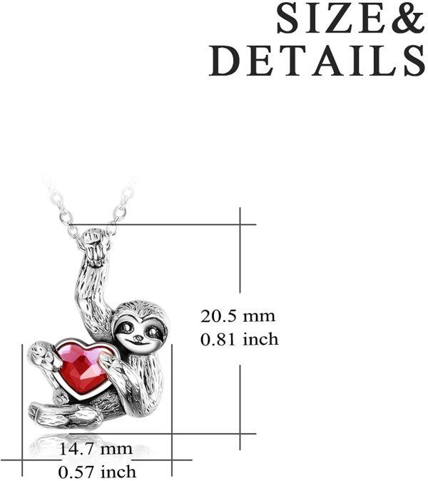 Sterling Silver Sloth and Red Heart CZ Pendant Necklace-1