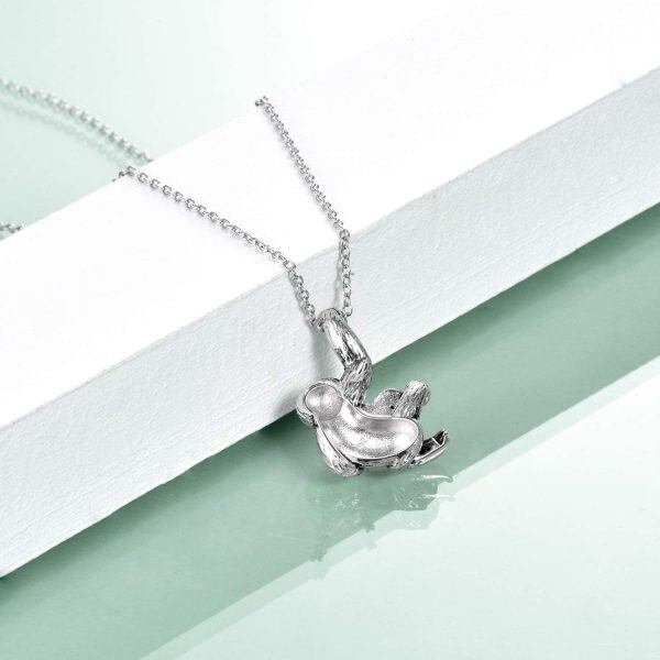 Sterling Silver Sloth and Red Heart CZ Pendant Necklace-4