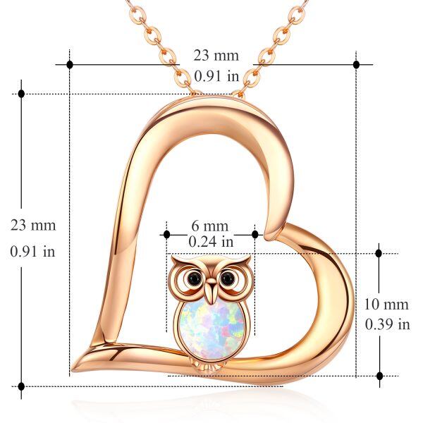 Sterling Silver Opal Owl Heart-Shaped Pendant Necklace-1