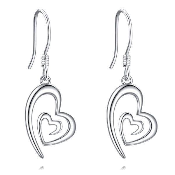 Sterling Silver Double Heart Dangle Earrings-0