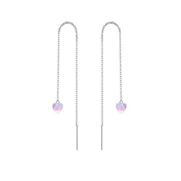Sterling Silver 6mm Small Pink Cat's Eye Threader Earrings-0