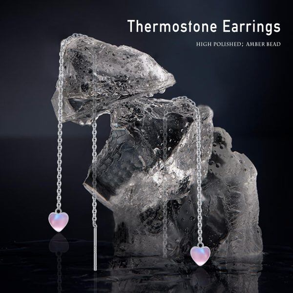 Sterling Silver 6mm Small Pink Cat's Eye Threader Earrings-4