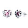 wholesale 925 Sterling Silver Heart-Shaped Pink Crystal Stud Earrings for Women and Teenage Girls-0-0