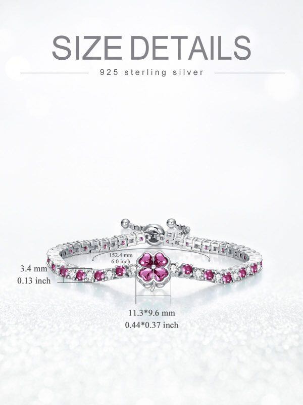 Sterling Silver Pink Cubic Zirconia Four Clover Tennis Bracelet with October Birthstone-1