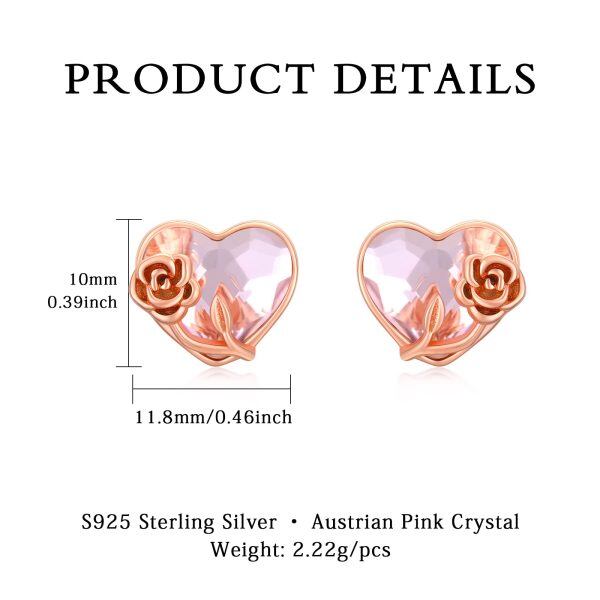 Sterling Silver Heart Pink Crystal Jewelry Sets with Rose Flower -7