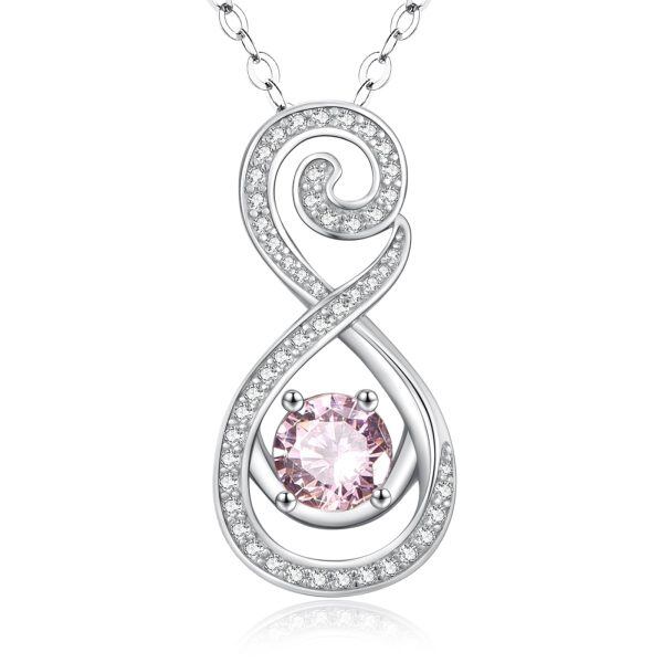 Sterling Silver Infinity Pink Rose Quartz Pendant Necklaces with October Birthstone-0