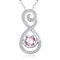 wholesale 925 Sterling Silver Pink Crystal Infinity Pendant Necklace for Women- Rhodium Plated