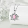 wholesale 925 Sterling Silver Pink Opal Lotus Pendant Necklace for Women Girls-0-3