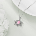 wholesale 925 Sterling Silver Pink Opal Lotus Pendant Necklace for Women Girls-0-4