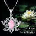 wholesale 925 Sterling Silver Pink Opal Lotus Pendant Necklace for Women Girls-0-5