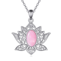 wholesale 925 Sterling Silver Pink Opal Lotus Pendant Necklace for Women Girls- Rhodium Plated