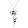 wholesale 925 Sterling Silver Red Crystal Rose Flower Pendant Necklaces for Women Mothers Day Gifts Jewelry Set in Gift Box-0-0