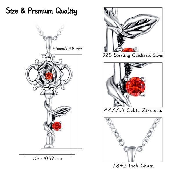 Sterling Silver Oxidized Rose Key Pendant Necklaces-1