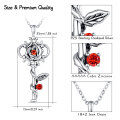 wholesale 925 Sterling Silver Red Crystal Rose Flower Pendant Necklaces for Women Mothers Day Gifts Jewelry Set in Gift Box-0-1