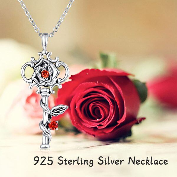 Sterling Silver Oxidized Rose Key Pendant Necklaces-6