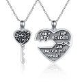 wholesale 925 Sterling Silver Heart-Shaped Couples Lock and Key Necklace Set with Engraved Message - 36 Chain Length-0-0