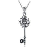 wholesale 925 Sterling Silver Vintage Key with Cat's Claw Charm Necklace for Women Teen Girls  48cm Chain Length- Oxidized/Oxidised