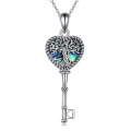 wholesale 925 Sterling Silver Abalone Shell Heart Tree of Life Pendant with Key Charm Necklace-0-0
