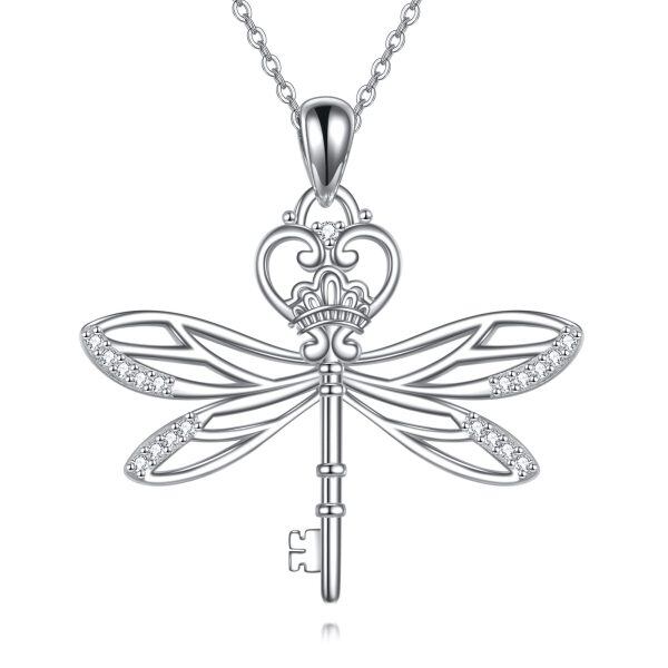 Sterling Silver Dragonfly Key Pendant Necklaces-0