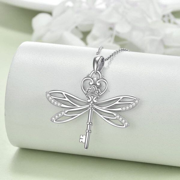 Sterling Silver Dragonfly Key Pendant Necklaces-3