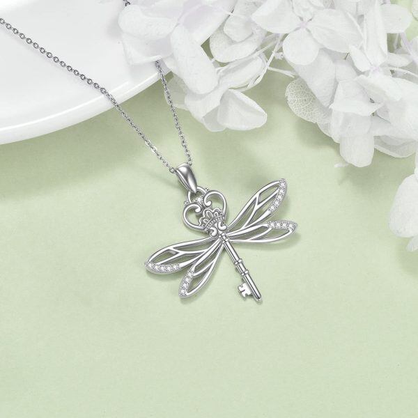 Sterling Silver Dragonfly Key Pendant Necklaces-4