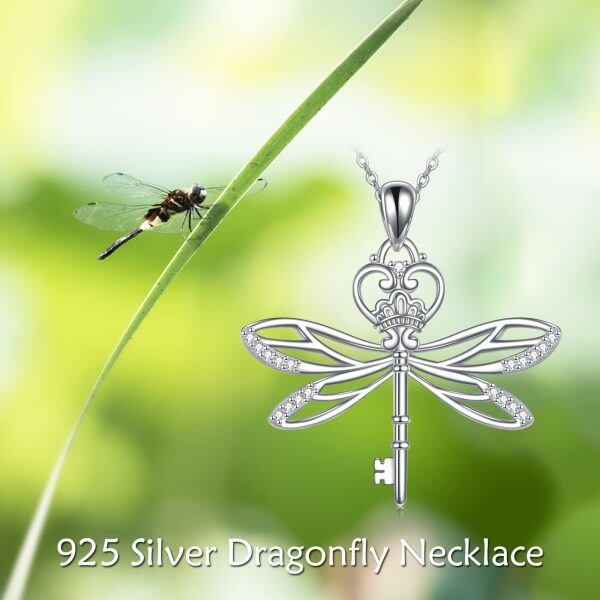 Sterling Silver Dragonfly Key Pendant Necklaces-5