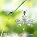 wholesale 925 Sterling Silver Cubic Zirconia Dragonfly Key Pendant Necklace for Women Girls-0-5