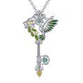 wholesale 925 Sterling Silver Key Shaped Hummingbird Pendant with Green Stones and Yellow Crystals Keepsake Jewelry for Ashes Cremation Memorial Gifts-0-0