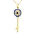 wholesale 14K Gold Evil Eye Key Pendant Necklace with Blue Stones and CZs for Women's Fashion s-0-0