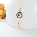 wholesale 14K Gold Evil Eye Key Pendant Necklace with Blue Stones and CZs for Women's Fashion s-0-2