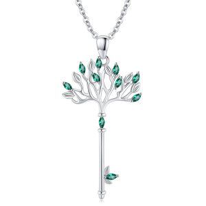 Sterling Silver Tree of Life Key Pendant Necklaces-0