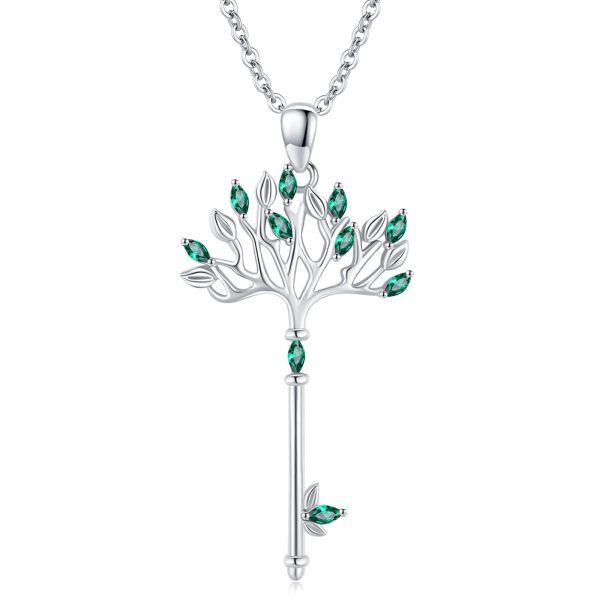 Sterling Silver Tree of Life Key Pendant Necklaces-0