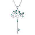 wholesale 925 Sterling Silver Green Crystal Tree of Life Key Pendant Necklace for Women Gifts-0-0