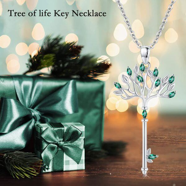 Sterling Silver Tree of Life Key Pendant Necklaces-6